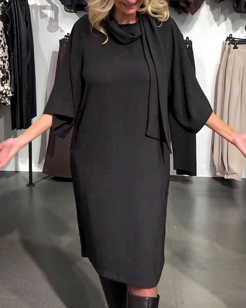 Scarf Collar Ribbon Tie Half Sleeve Dress