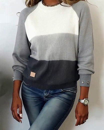 Stylish Round Neck Contrast Color Top