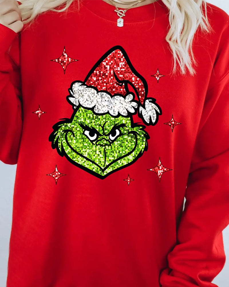 Faux glitter grinch face christmas sweatshirt