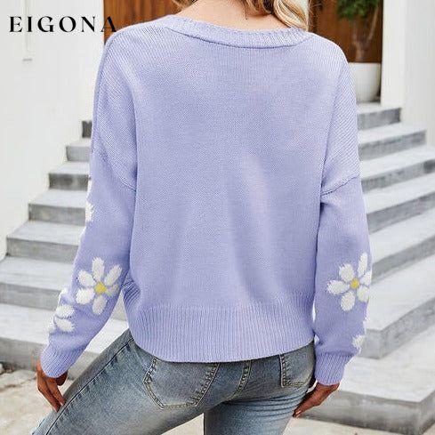 Flower Pattern Button Front Sweater Cardigan cardigan cardigans clothes Ship From Overseas Sweater sweaters X.X.W