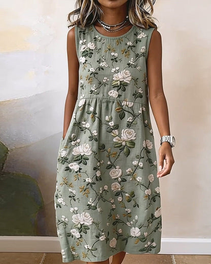 Floral Sleeveless Round Neck Printed Dress
