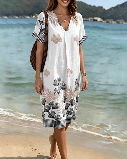 Elegant Sophisticated Ginkgo Print Dress