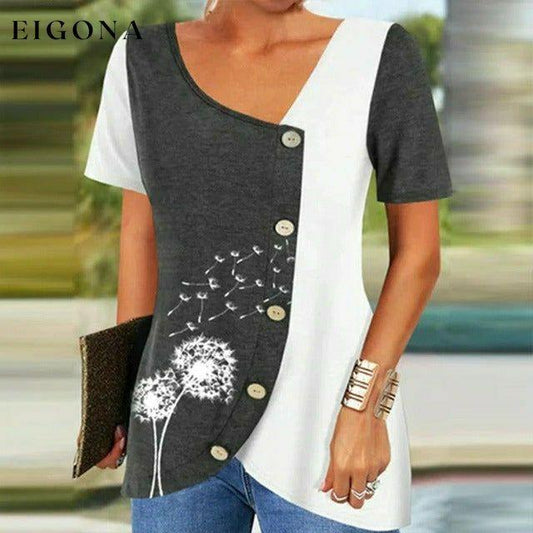 Irregular Patchwork Dandelion Print Blouse Gray best Best Sellings clothes Plus Size Sale tops Topseller