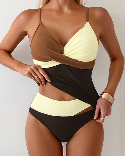High Waist Color Block Tankini