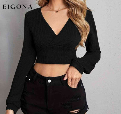 V Neck Crop Top Black clothes crop top crop tops Ship From Overseas shirt shirts X@Y@F