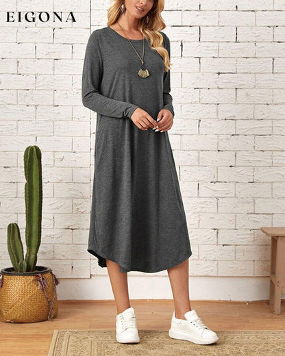 Long Sleeve Loose Cotton Dress Dark Gray 2022 f/w 2023 F/W 23BF Casual Dresses Clothes Dresses Spring Summer
