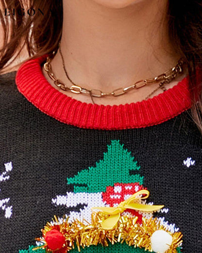 Christmas Tree Sweater with Letter and Cartoon 2022 f/w 23BF christmas Clothes pullovers