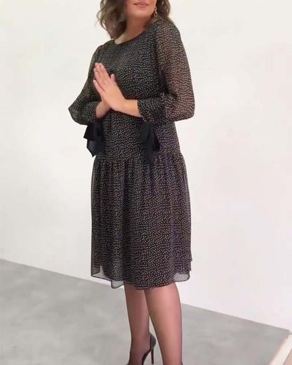 Round neck long sleeve polka dot print elegant dress casual dresses spring