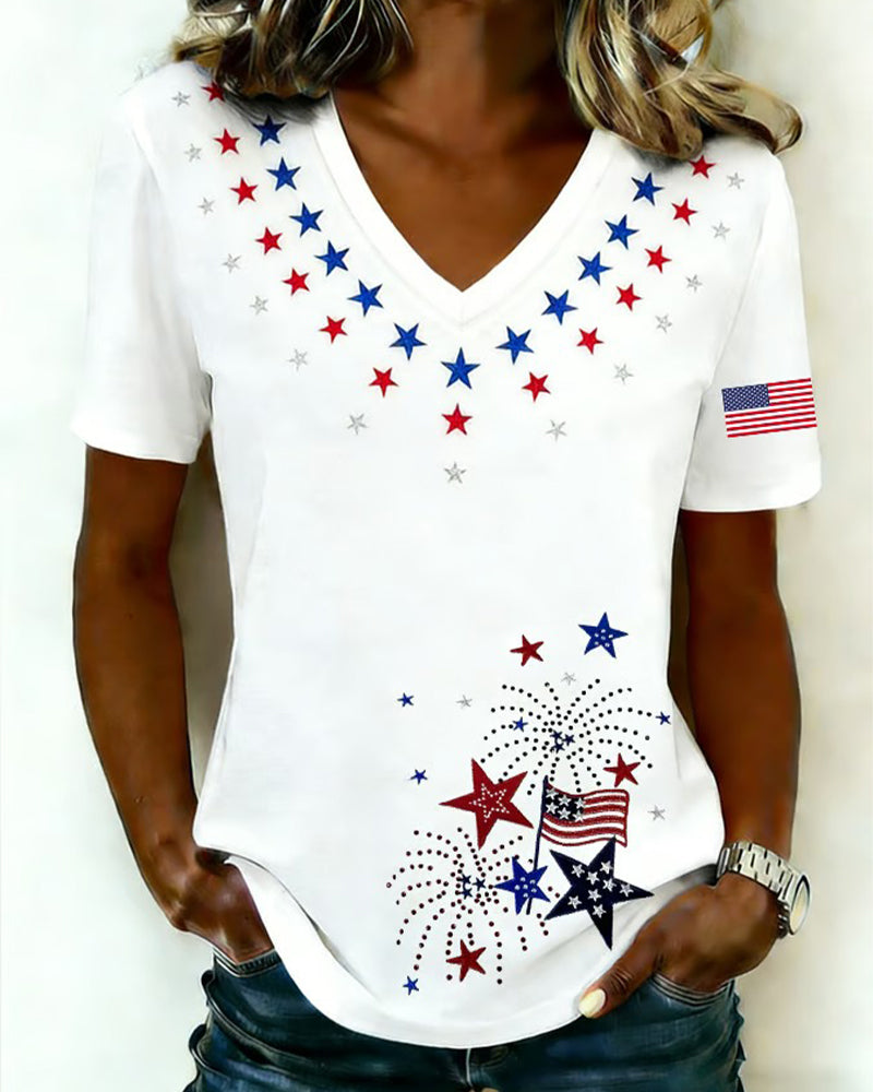 V-Neck Printed Casual T-Shirt