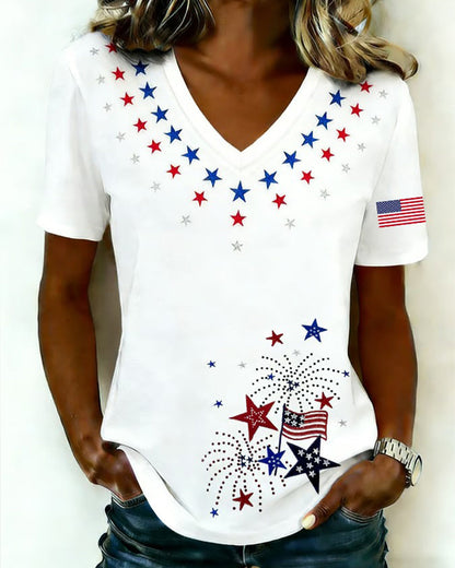 V-Neck Printed Casual T-Shirt