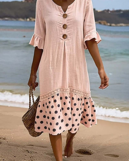 Polka Dot Patchwork Ruffle Dress