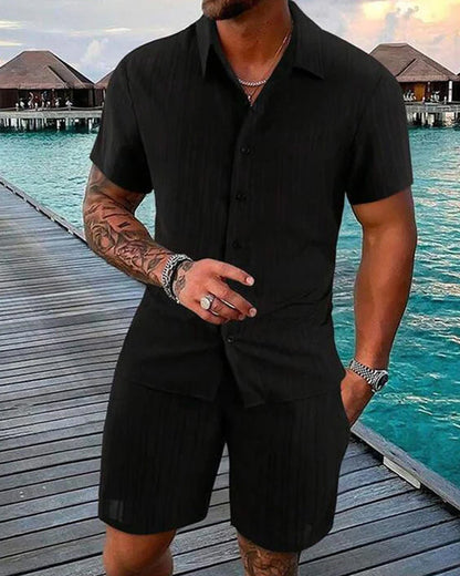 Casual Men's Short-Sleeve Shirt Two-Piece Set