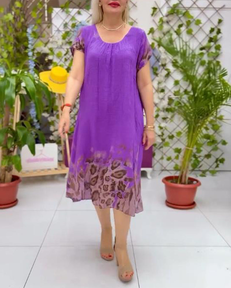 Loose Round-neck Casual Leopard Print Dress