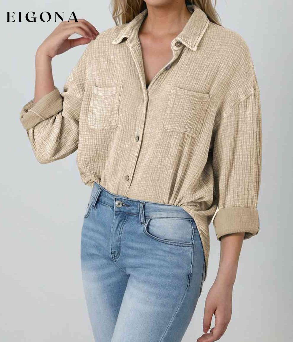 Textured Button Down Shirt button down shirt clothes Ship From Overseas shirt SYNZ top