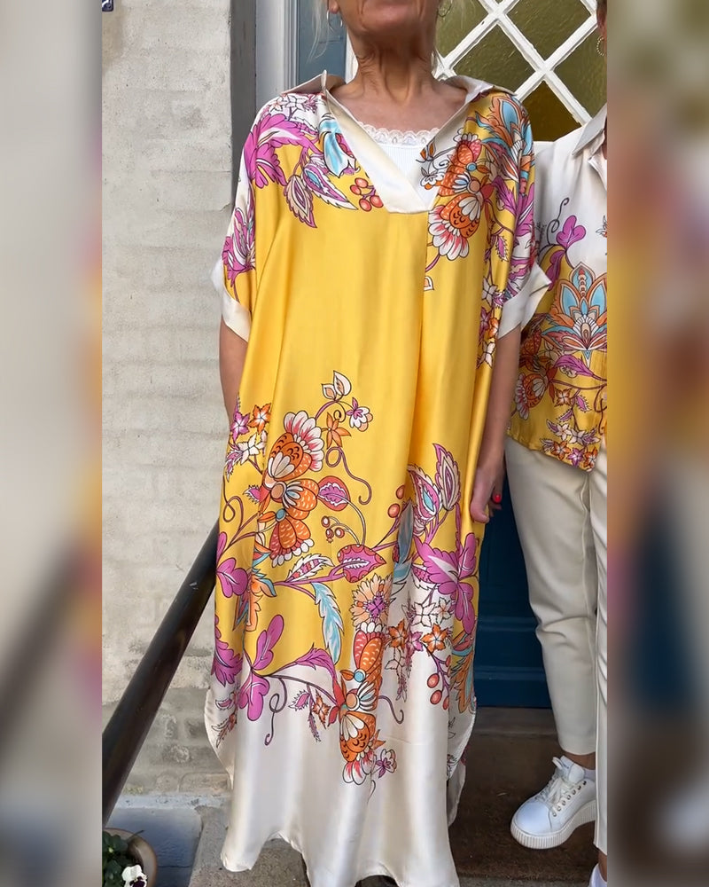 Lapel Printed Loose Dress