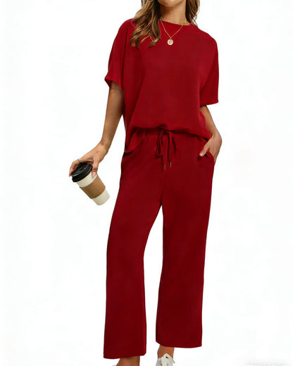 Solid Color Crew Neck Short-Sleeved Suit