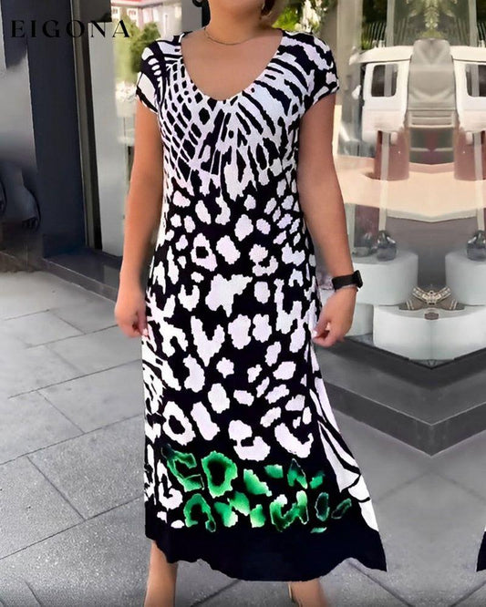 Casual Printed Short Sleeve Dress Black 23BF Casual Dresses Clothes discount Dresses Spring Summer