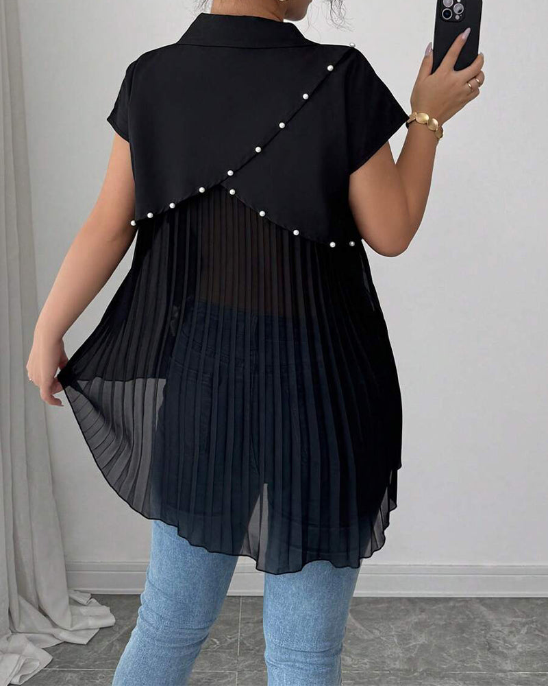 Beaded Chiffon Panel Pleated Blouse