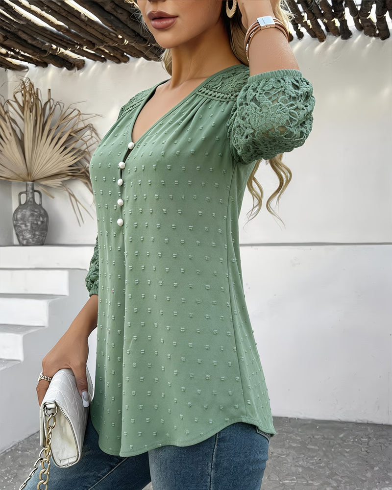 Lace Patchwork 3D Floral Blouse