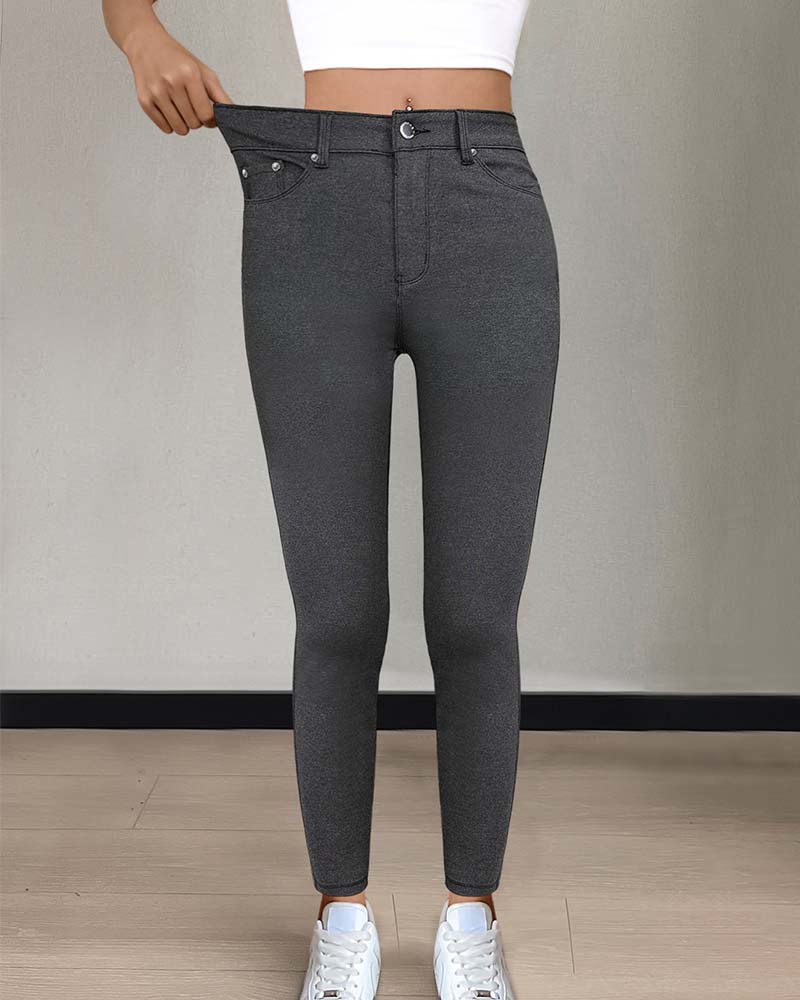Women's Pocket Solid Skinny Casual Pant
