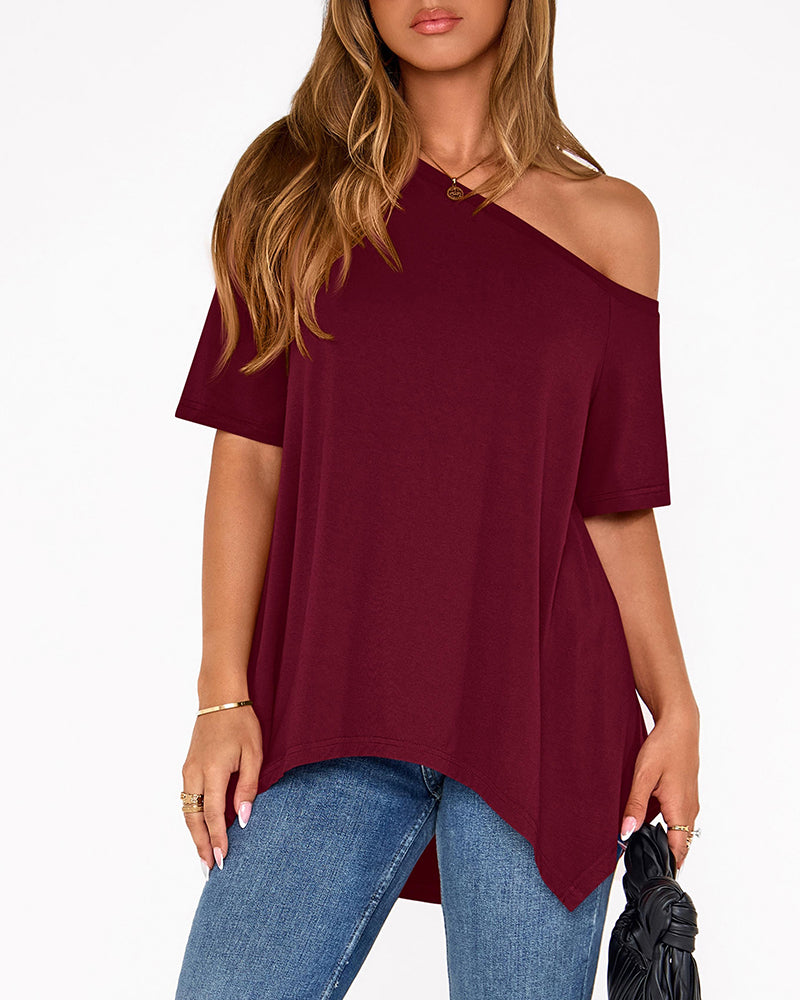 Solid Color Irregular T-shirt