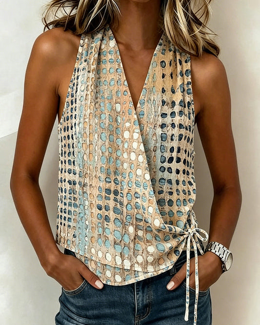V-Neck Cross Halter Polka Dot Sleeveless Blouse blouses & shirts spring summer