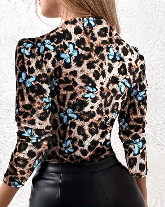 Leopard Butterfly Printed Trendy Top