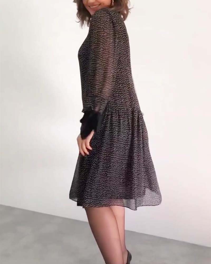 Round neck long sleeve polka dot print elegant dress casual dresses spring