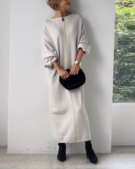 Drop Shoulder Puff Sleeve Shift Casual Maxi Dress