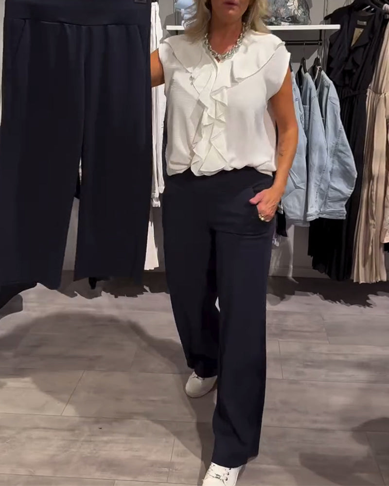 Pantaloni casual alla moda in tinta unita
