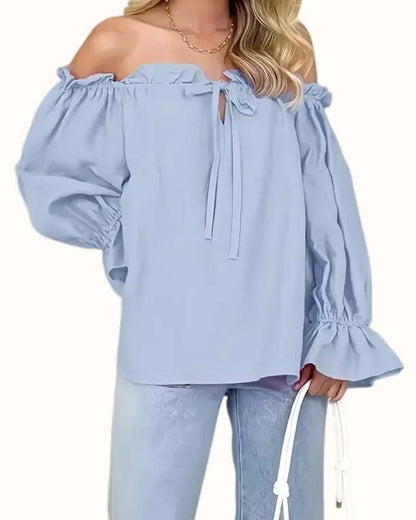 Off-Shoulder Ruffle Long Sleeve Blouse