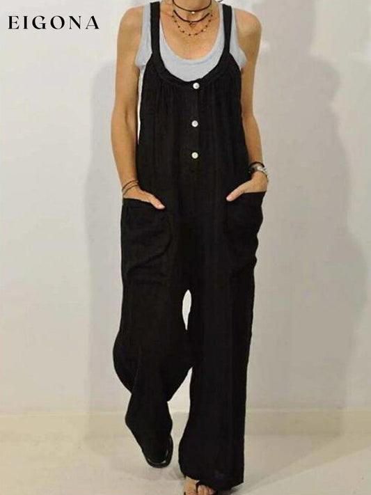 Women's Casual Pure Color Shirring Wide Leg Jumpsuit