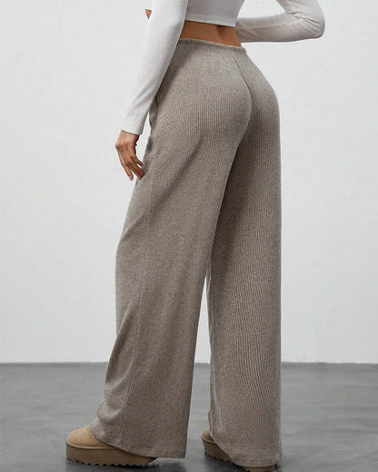Solid Drawstring Wide-Leg Long Pants