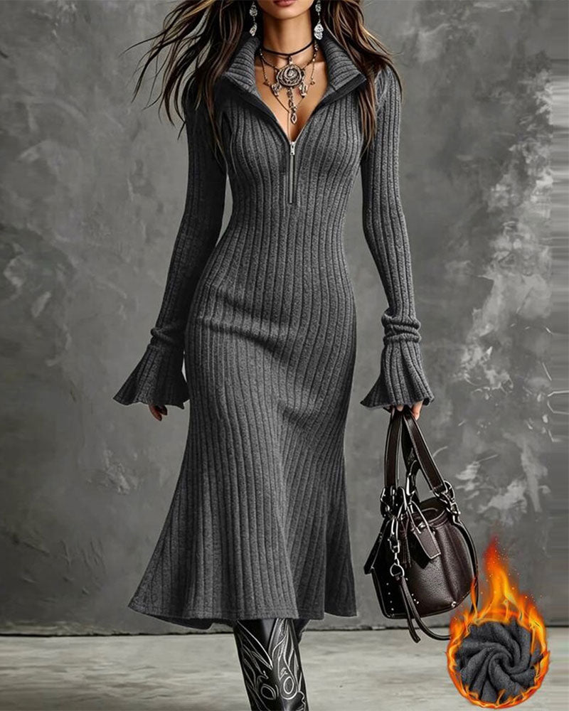 Ribbed Half-Zip Fishtail Sweater Dress 2024 f/w sweater dresses