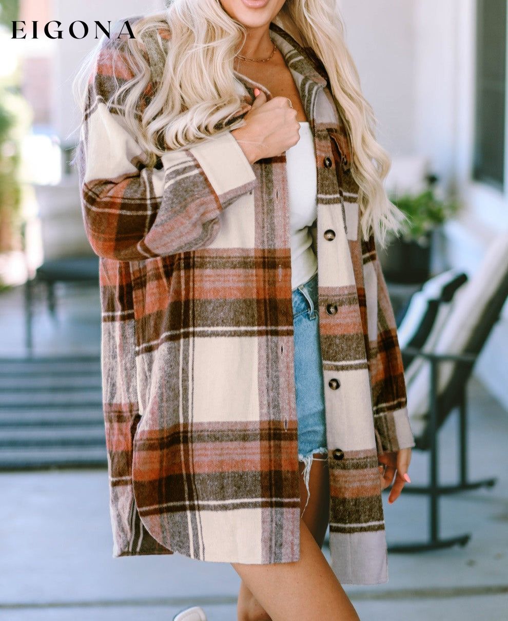 Brown Plaid Print Flap Pockets Long Shacket Brown 53.1%Polyester+26.6%Cotton+14.9%Viscose+5.4%Polyamide All In Stock Category Shacket clothes DL Exclusive DL Out West Fall To Winter Hot picks jacket Jackets & Coats Occasion Daily Print Plaid Season Winter Style Casual