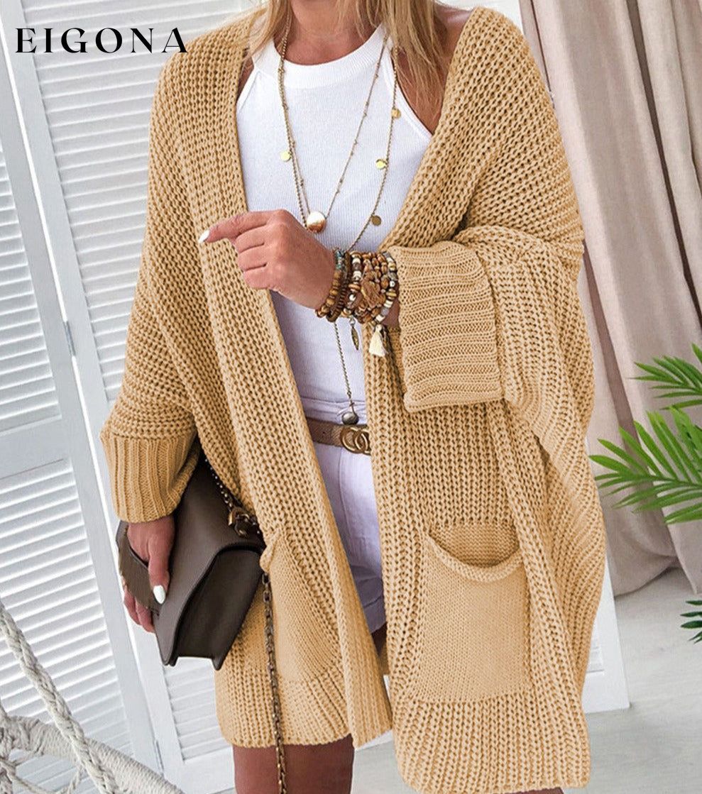 Apricot Oversized Fold Over Sleeve Sweater Cardigan All In Stock cardigan cardigans clothes dear lover EDM Monthly Recomend Fabric Ribbed Occasion Daily Print Solid Color Season Winter Style Casual Sweater sweaters