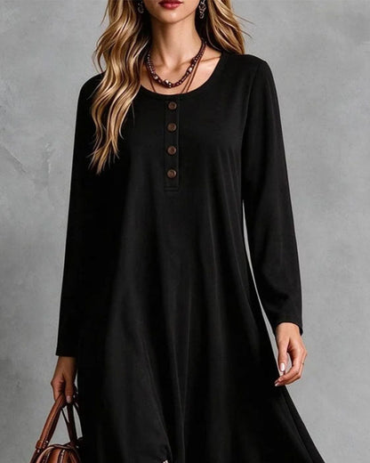 Round Neck Button Leopard Print Dress