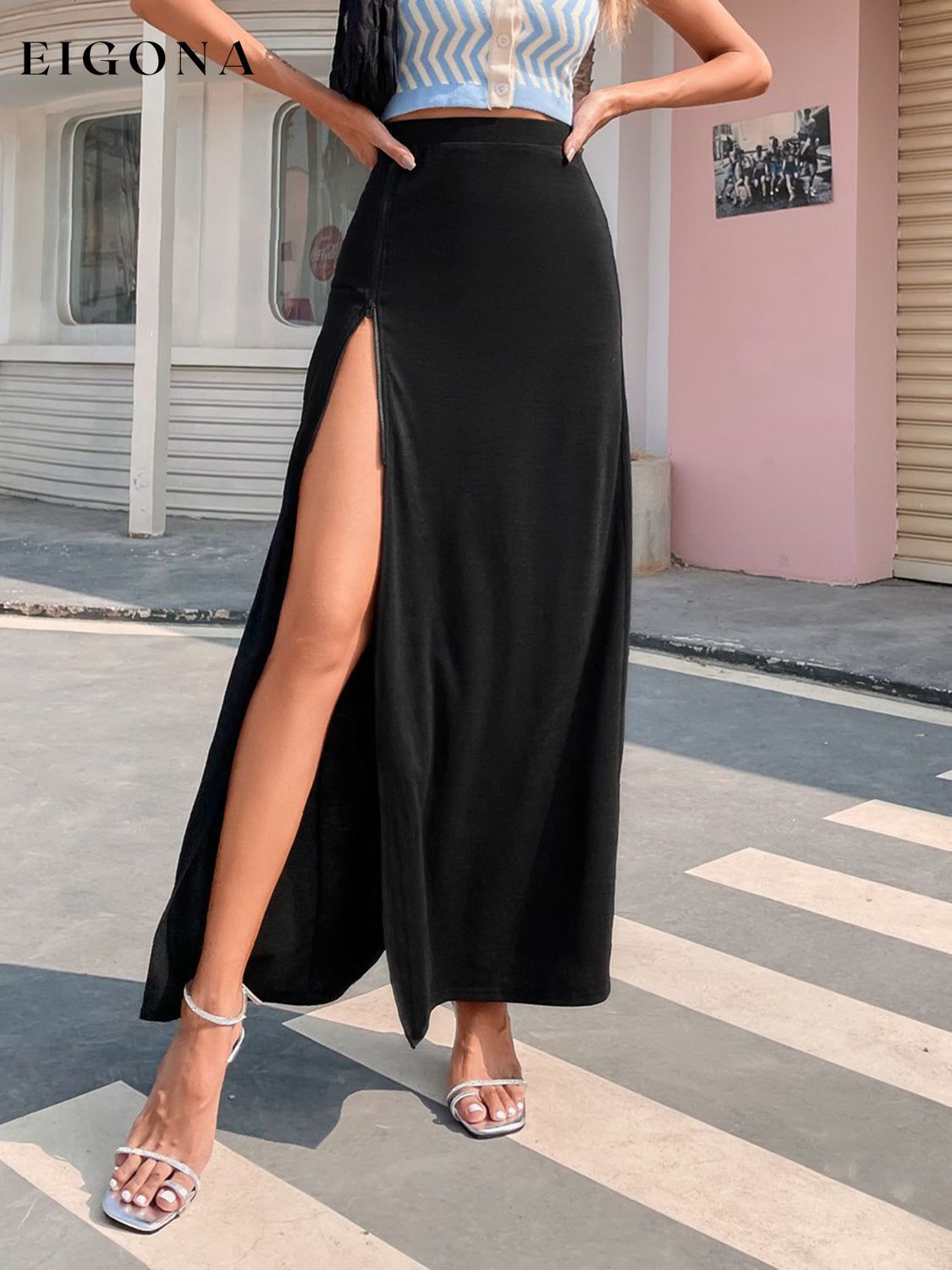 Slit Maxi Skirt Black clothes Ship From Overseas Shipping Delay 09/29/2023 - 10/01/2023 trend Y@X@N@H