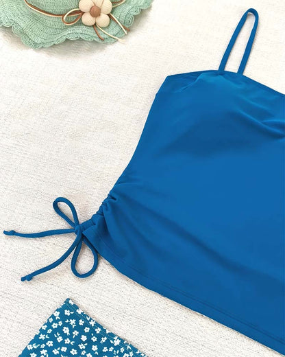 Tiny Floral Patchwork Spaghetti Strap Fashion Tankini