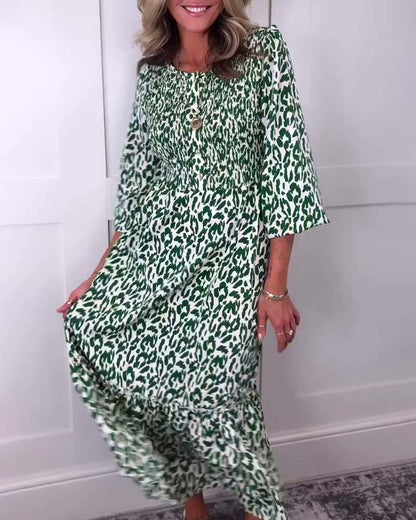 Elegant printed pleated 3/4 sleeve dress casual dresses spring summer