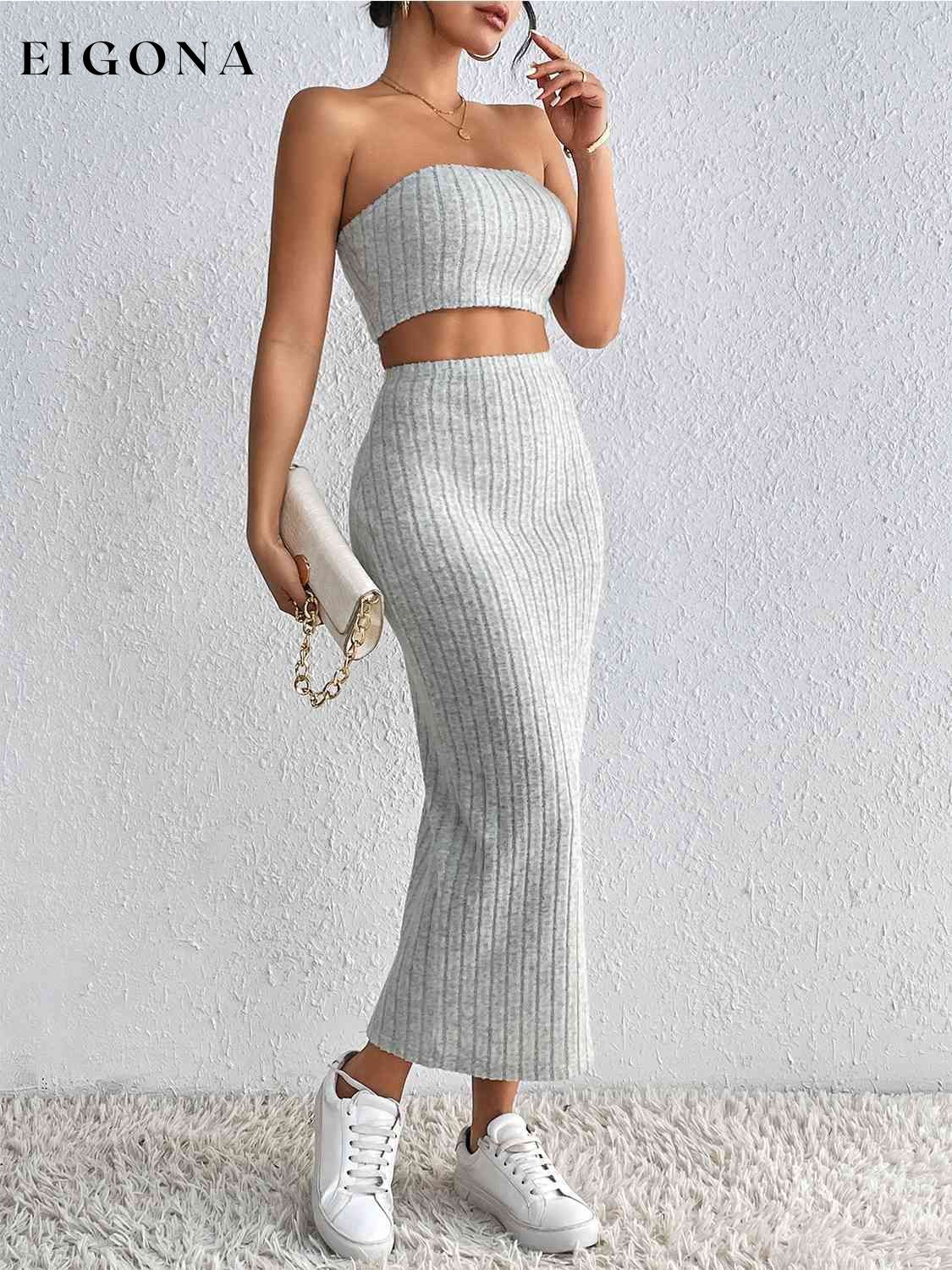 Ribbed Tube Top & Midi Skirt Set clothes HS Ship From Overseas