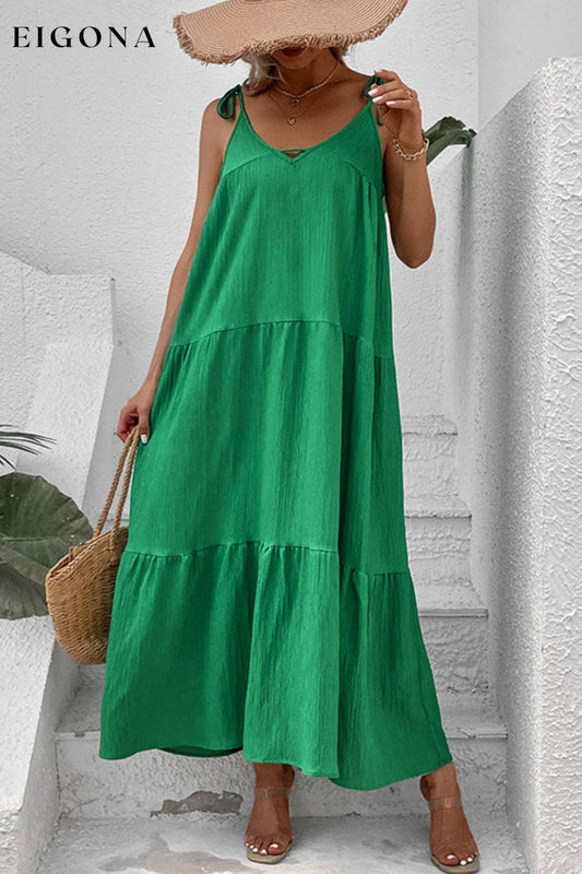 Tie-Shoulder Tiered Maxi Dress Mid Green clothes dress dresses Hundredth long dress maxi dress Ship From Overseas