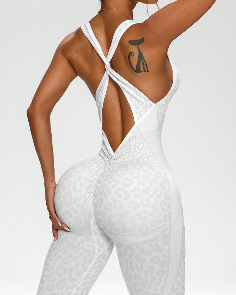 Leopard Print One-Piece Yoga Shapewear