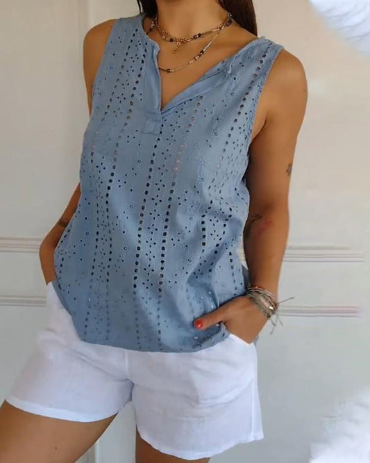 Canotta senza maniche in tinta unita con motivo traforato