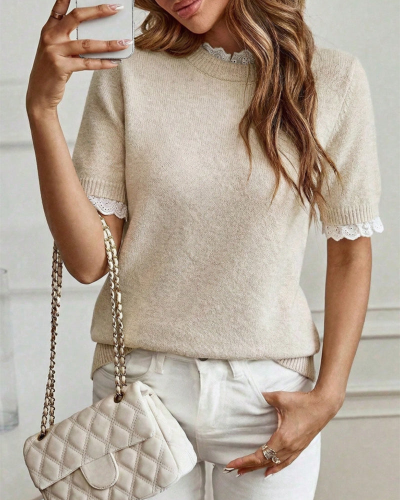 Lace Ruffle Patchwork Mock Two-Piece Pullover
