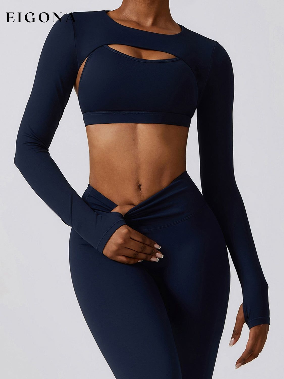 Cropped Cutout Long Sleeve Sports Top Dark Navy clothes Ship From Overseas Shipping Delay 09/29/2023 - 10/04/2023 trend workout Z&C
