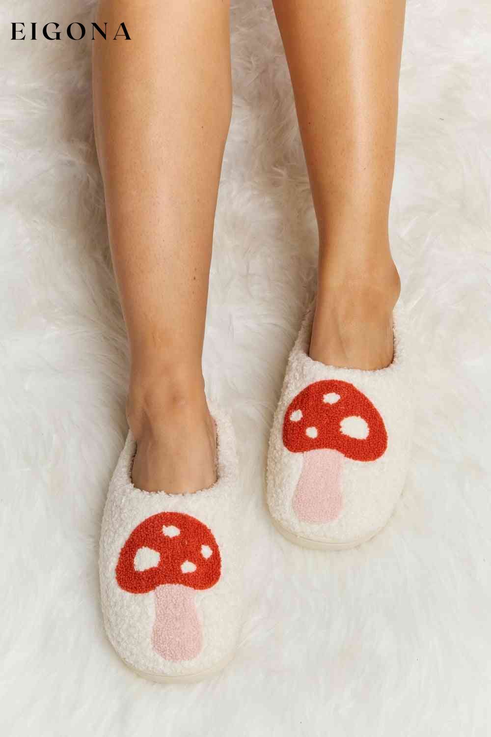 Mushroom Print Plush Slide Slippers Melody Ship from USA shoes womens shoes