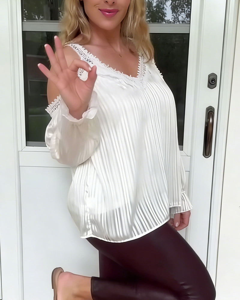 Lace Off-Shoulder Pleated Blouse