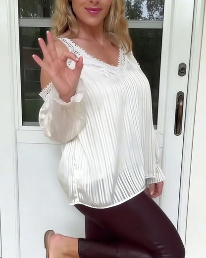 Lace Off-Shoulder Pleated Blouse