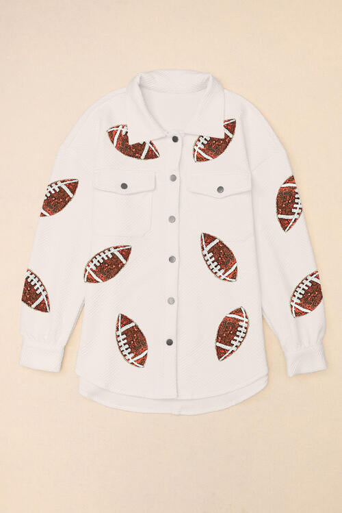 Sequin Football Patch Collared Neck Snap Button Jacket clothes Jacket Jackets & Coats long sleeve shirts long sleeve top Ship From Overseas SYNZ